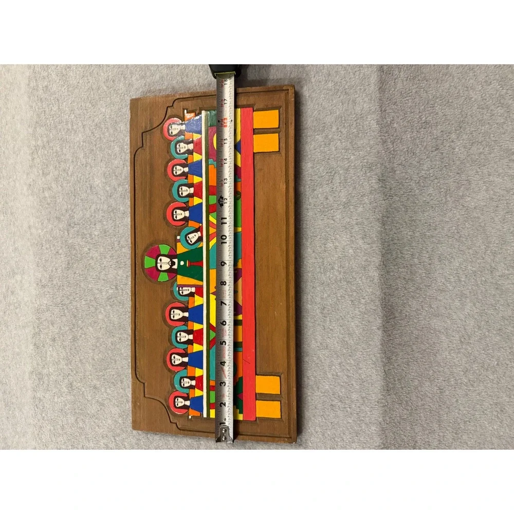 Vintage Folk Art The Last Supper Wood Plaque Hand Painted Religious Wall Decor